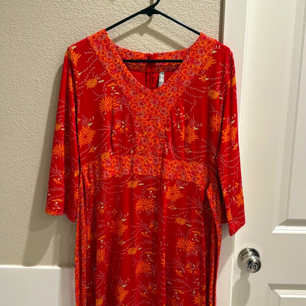 Hanna Andersson Cotton V-Neck Sash Tie Back Knee Length Dress Size Small